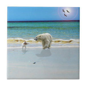 Jack Russell Meet Polar Bear, Ceramic Tile Kakelplatta
