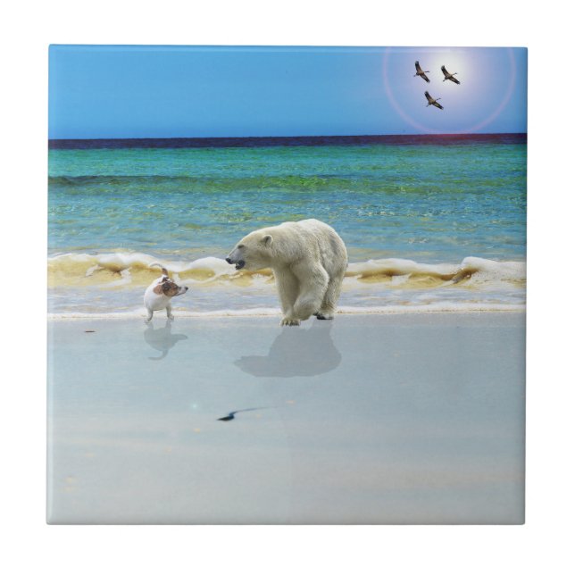 Jack Russell Meet Polar Bear, Ceramic Tile Kakelplatta (Framsidan)