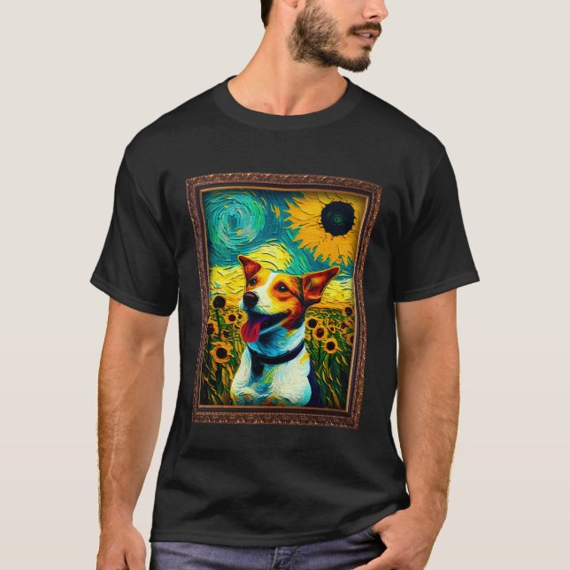 Jack Russell Painting Sunflower Flower Mom Women F T Shirt (Framsida)
