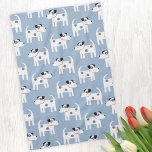 Jack Russell Parson Terrier Hund Mönster Kökshandduk<br><div class="desc">En söt men fekalig Jack Russell Terrier hund på blå bakgrund. Dessa underbara små valper kallas också Parson Russell Terriers.</div>