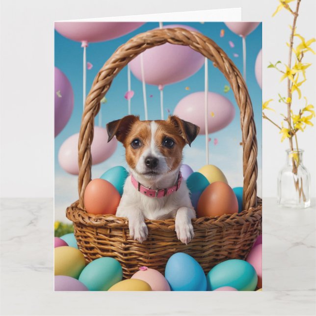 Jack Russell påskägg Kort (Gul blomma)