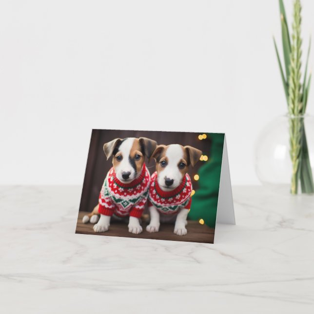 Jack Russell Puppies in jul Sweaters Card Kort (Framsida)