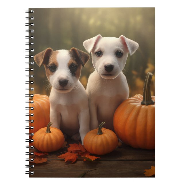 Jack Russell Puppy Autumn Delight Pumpkin Anteckningsbok (Framsidan)