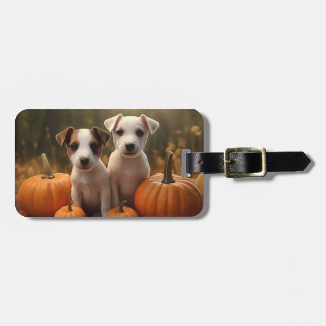 Jack Russell Puppy Autumn Delight Pumpkin Bagagebricka (Horisontell Framsida)