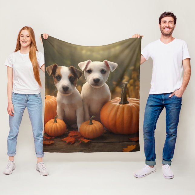 Jack Russell Puppy Autumn Delight Pumpkin Fleecefilt (På plats)