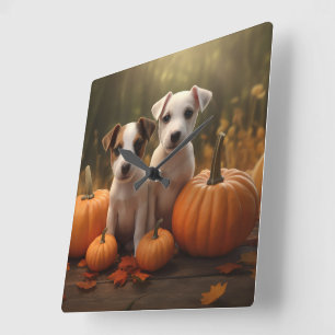 Jack Russell Puppy Autumn Delight Pumpkin Fyrkantig Klocka