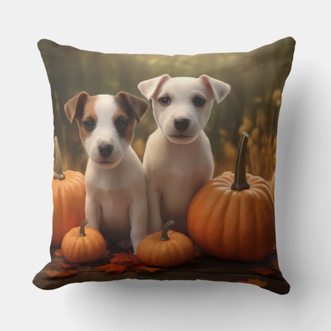 Jack Russell Puppy Autumn Delight Pumpkin Kudde (Framsida)