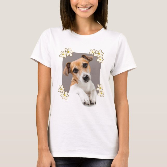 Jack Russell Puppy Floral Cute Adsible T Shirt (Framsida)