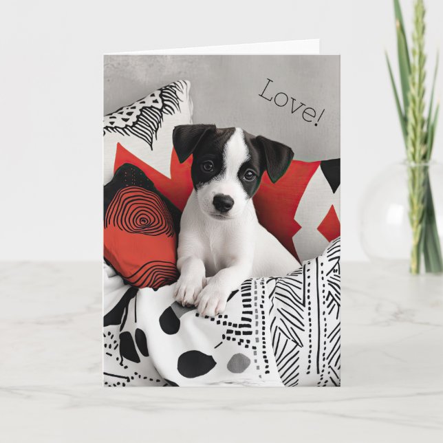 Jack Russell Puppy Valentine Card Tack Kort (Framsida)