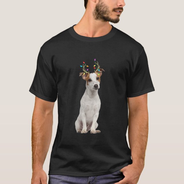 Jack Russell Reindeer Hund jul T Shirt (Framsida)