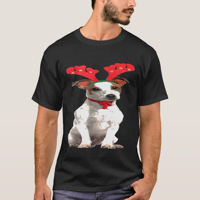 Jack Russell Reindeer jul Hund Funny T Shirt (Framsida)