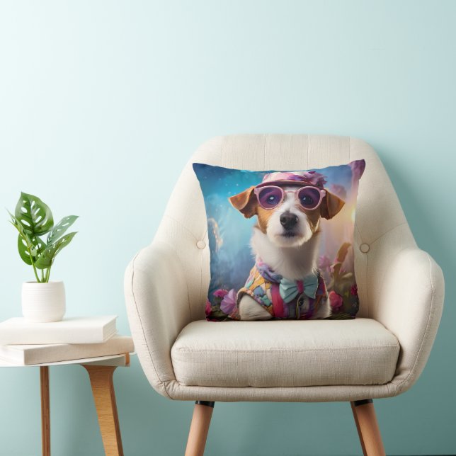 Jack Russell, Rosa glasögon och rosa hat Kudde (Stol)