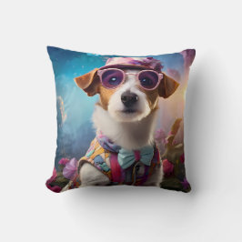Jack Russell, Rosa glasögon och rosa hat Kudde