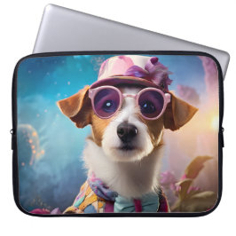 Jack Russell, Rosa glasögon och rosa hat Laptop Fodral