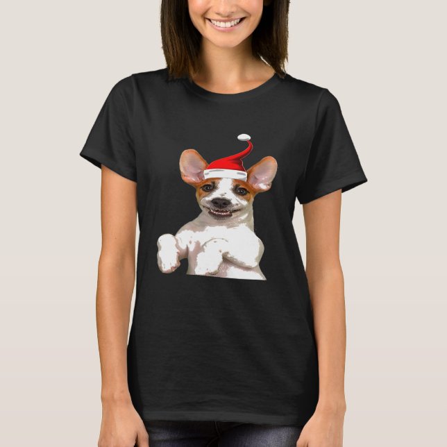 Jack Russell Santa Hat-Coolan Jul T Shirt (Framsida)