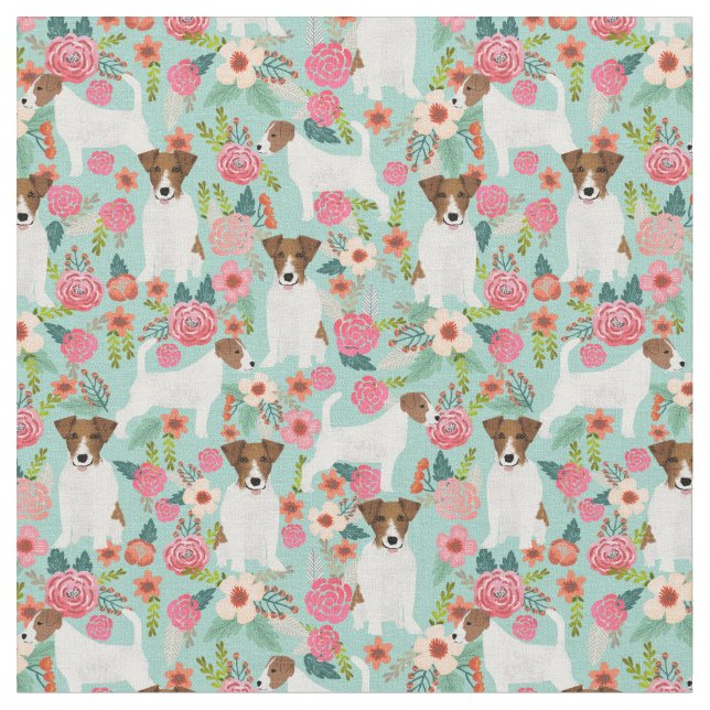 jack russell skräckare vintage blommigt mynning tyg (Närbild)