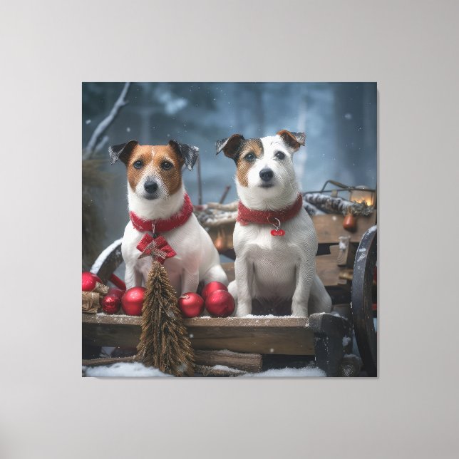 Jack Russell Snöig släde juldekoration  Canvastryck (Framsida)