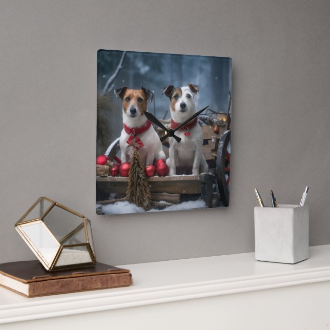 Jack Russell Snöig släde juldekoration  Fyrkantig Klocka (Kontor)