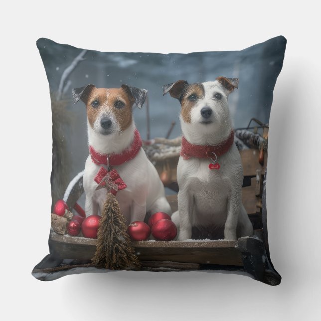 Jack Russell Snöig släde juldekoration Kudde (Framsida)