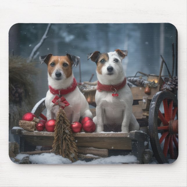 Jack Russell Snöig släde juldekoration  Musmatta (Framsidan)