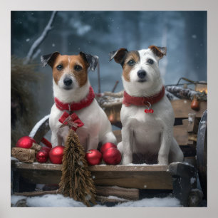 Jack Russell Snöig släde juldekoration  Poster