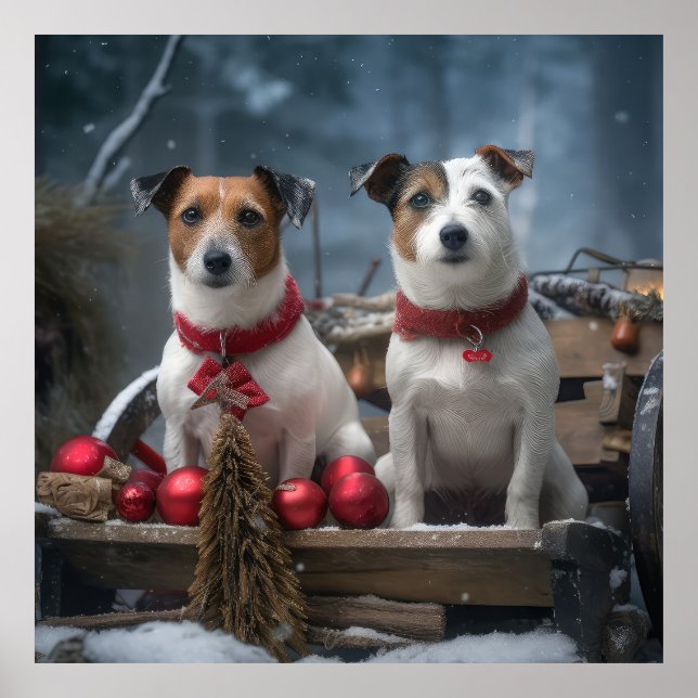 Jack Russell Snöig släde juldekoration  Poster (Framsidan)