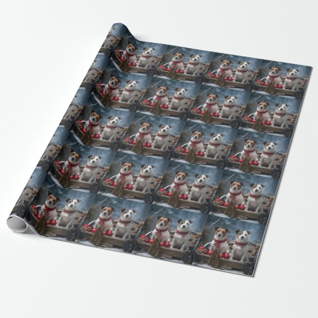 Jack Russell Snöig släde juldekoration  Presentpapper (Utrullad)