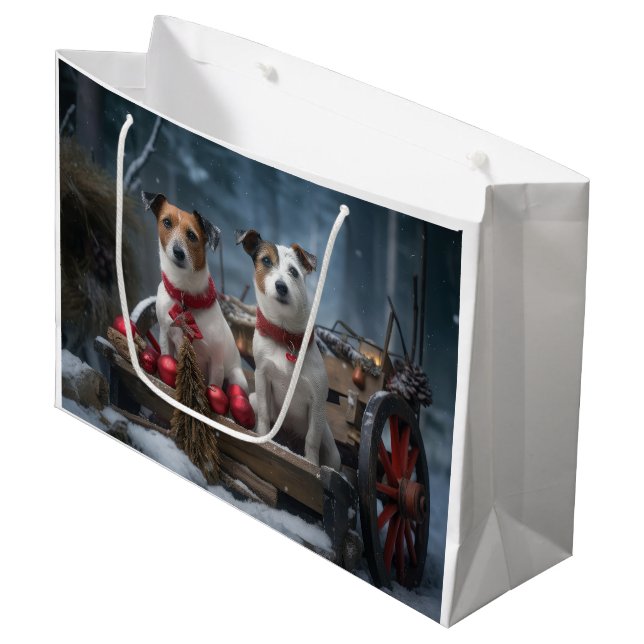 Jack Russell Snowy Sleigh-juldekretet (Framsidan Vinklad)