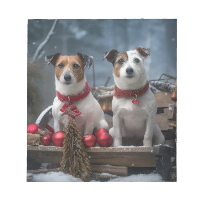 Jack Russell Snowy Sleigh-juldekretet Anteckningsblock (Framsida)