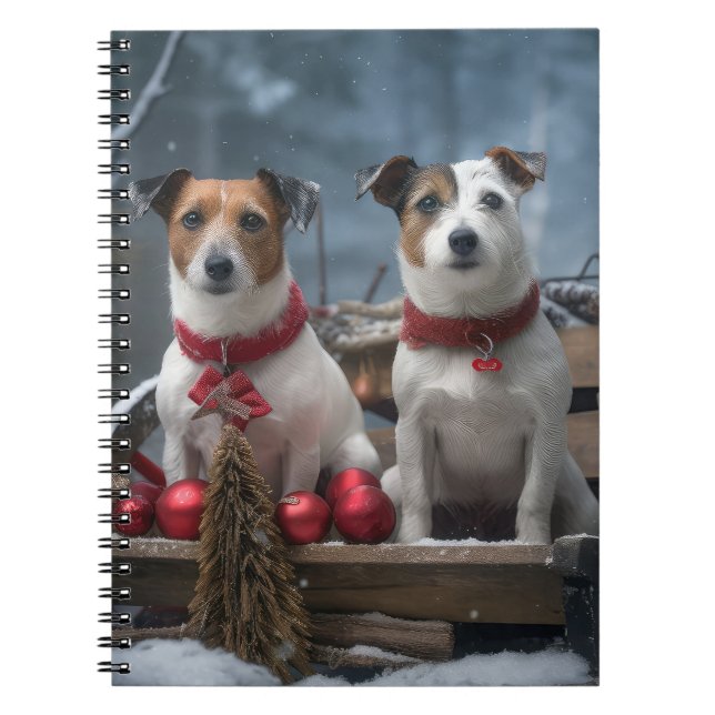 Jack Russell Snowy Sleigh-juldekretet Anteckningsbok (Framsidan)