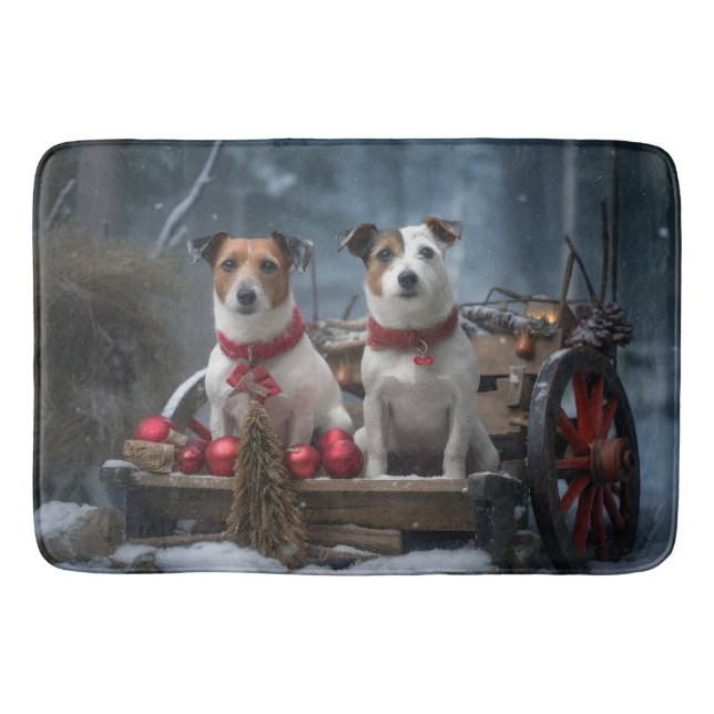 Jack Russell Snowy Sleigh-juldekretet Badrumsmatta (Framsidan)