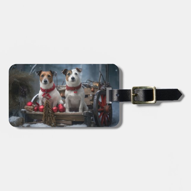Jack Russell Snowy Sleigh-juldekretet Bagagebricka (Horisontell Framsida)