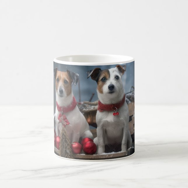 Jack Russell Snowy Sleigh-juldekretet Kaffemugg (Center)