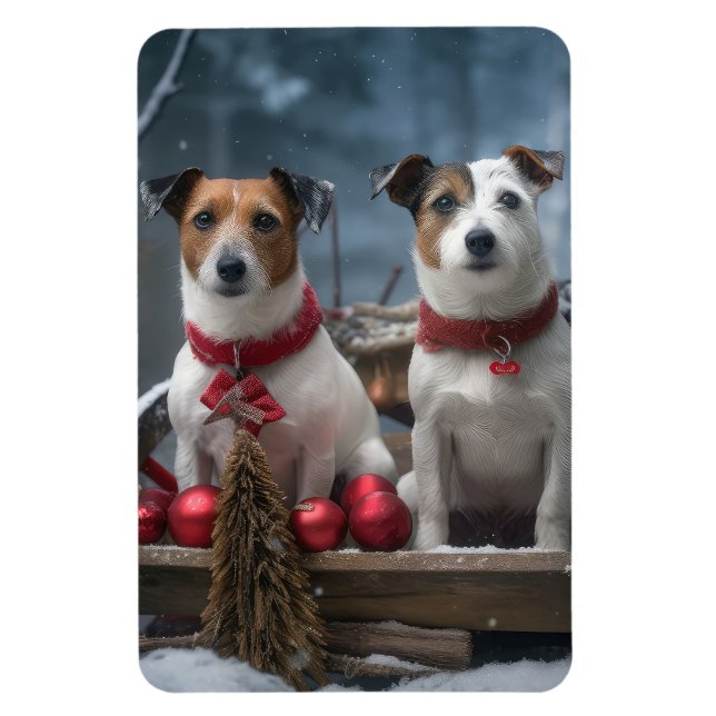 Jack Russell Snowy Sleigh-juldekretet Magnet (Vertikal)