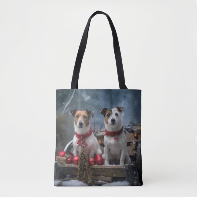 Jack Russell Snowy Sleigh-juldekretet Tygkasse (Framsida)