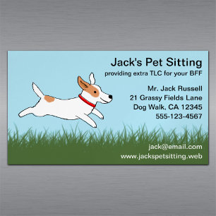 Jack Russell Tecknad Hund Springande på Gräs Magnetiska Visitkort
