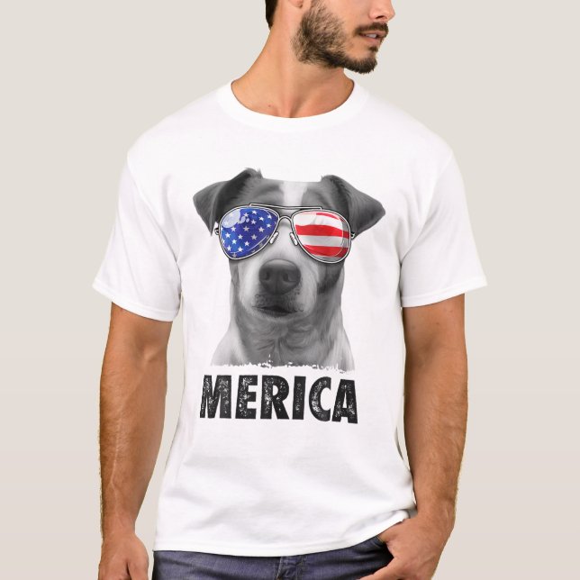 Jack Russell Terrier 4:e juli Merica Manar Americ T Shirt (Framsida)