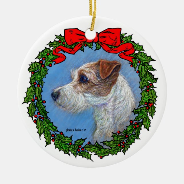 Jack Russell Terrier Art by Glenda S. Harlan Julgransprydnad Keramik (Framsidan)