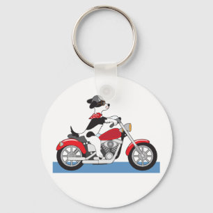 Jack Russell Terrier Bikerhund på röd motorcykel Nyckelring