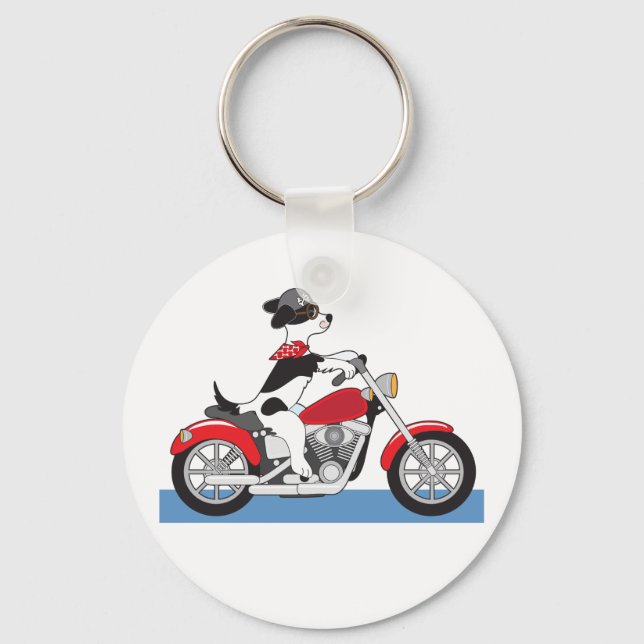 Jack Russell Terrier Bikerhund på röd motorcykel Nyckelring (Framsida)