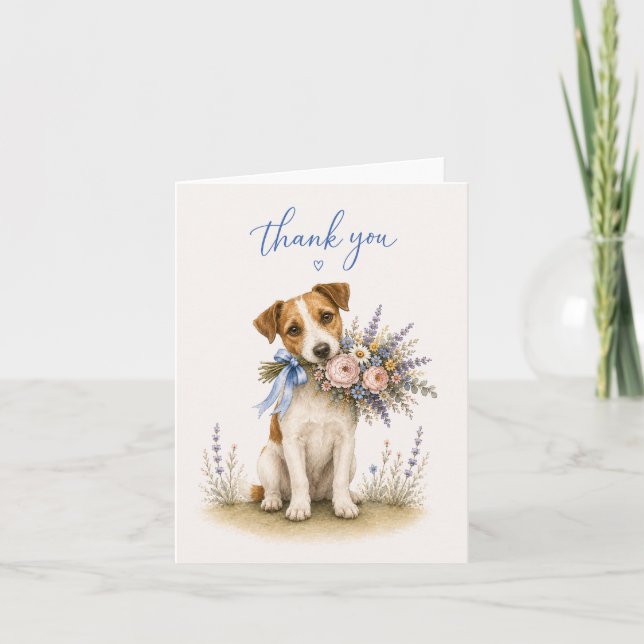 Jack Russell Terrier Blombukett Tack Kort (Framsida)