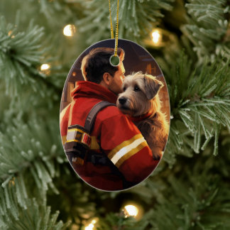 Jack Russell Terrier Brandman, Valp, Hundälskare Julgransprydnad Keramik