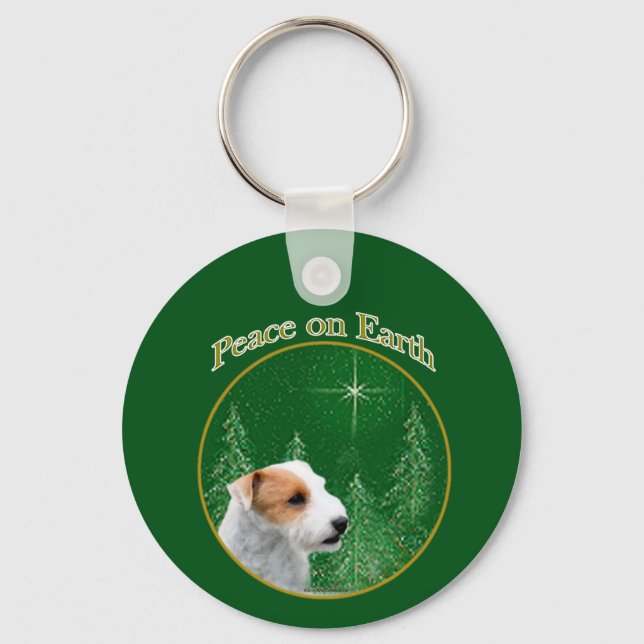 Jack Russell Terrier (bruten) Peace Keychain Nyckelring (Framsida)
