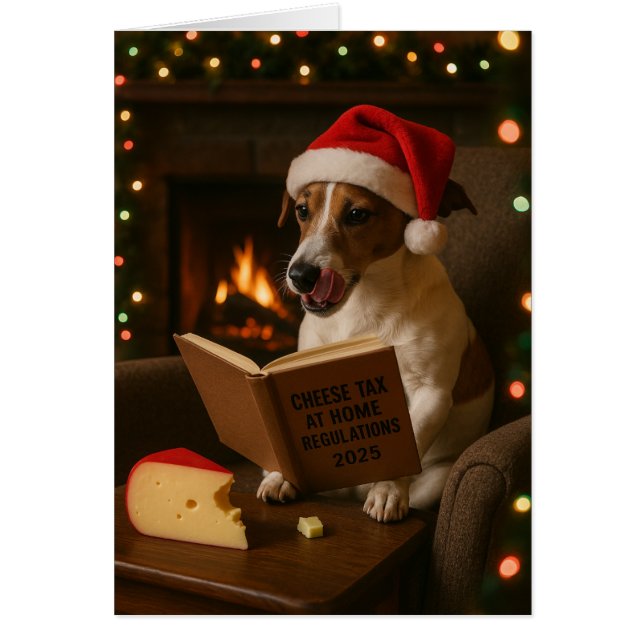 Jack Russell Terrier 'Cheese Tax' Christmas card Hälsningskort (Framsidan)