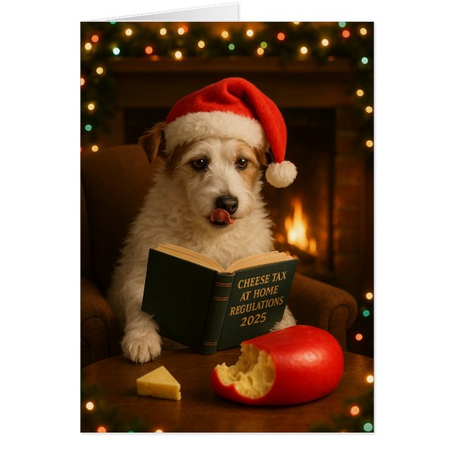 Jack Russell Terrier 'Cheese Tax' Christmas card Hälsningskort (Framsidan)