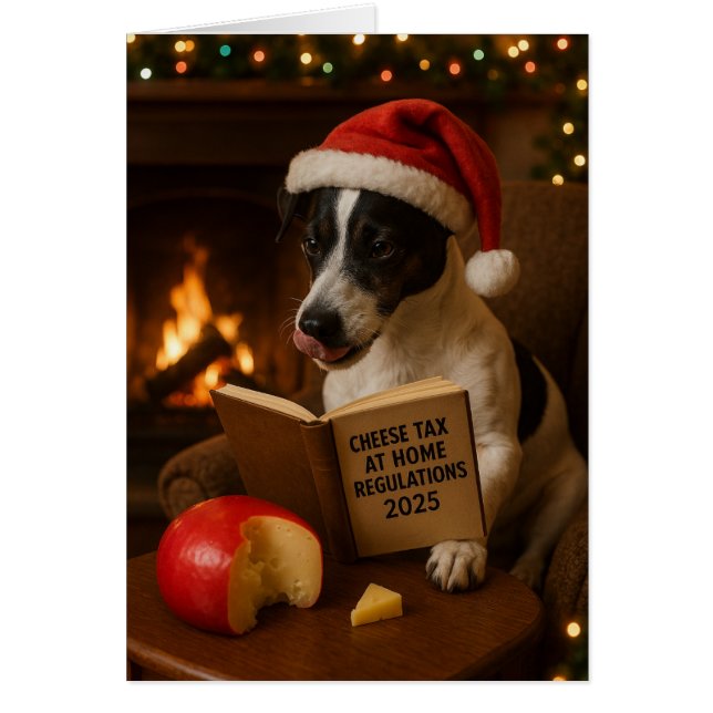 Jack Russell Terrier 'Cheese Tax' Christmas card Hälsningskort (Framsidan)