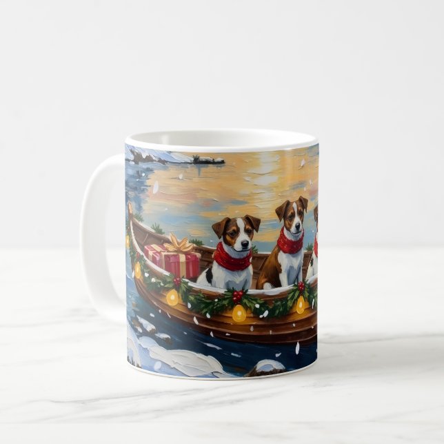 Jack Russell Terrier Christmas Boat Holiday Kaffemugg (Framsida vänster)