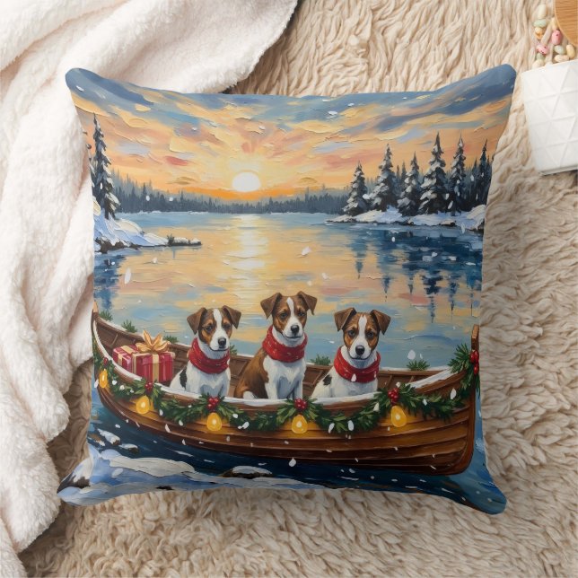 Jack Russell Terrier Christmas Boat Holiday Kudde (Filt)