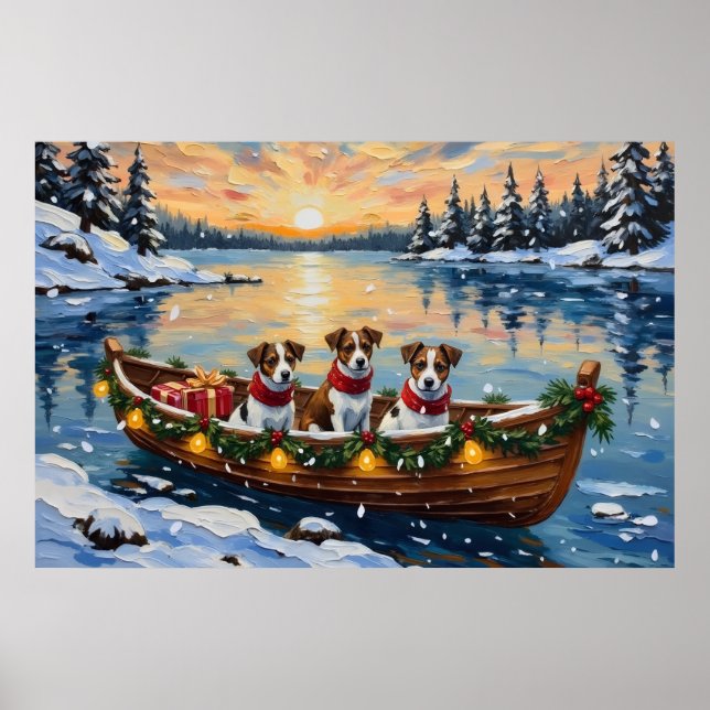 Jack Russell Terrier Christmas Boat Holiday Poster (Framsidan)