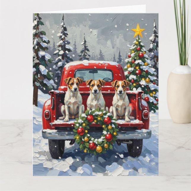 Jack Russell Terrier Christmas Red Truck Holiday Kort (Framsida)